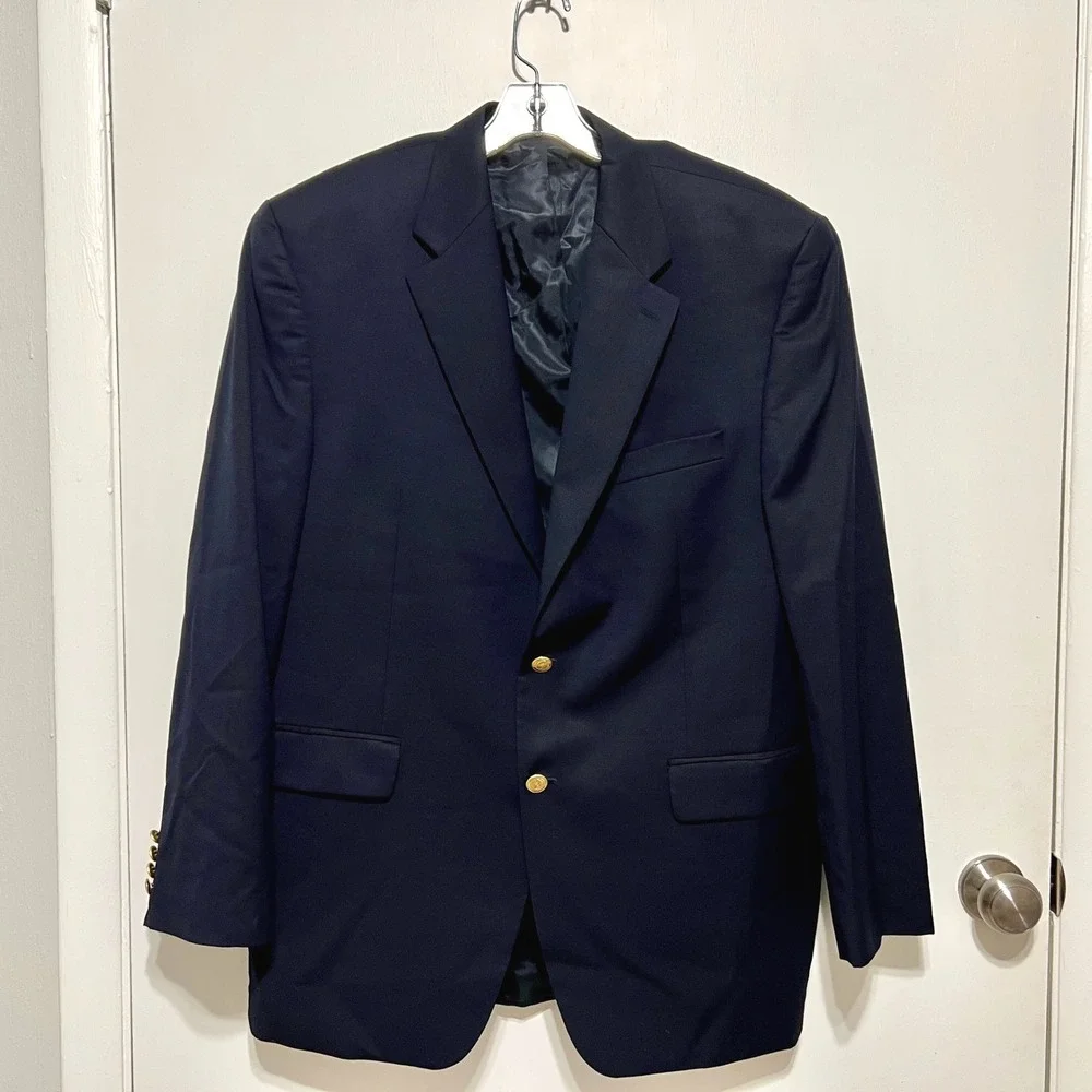 Lauren Ralph Lauren Mens Blazer Size 44L Navy 100% Wool Gold Buttons Classic‎